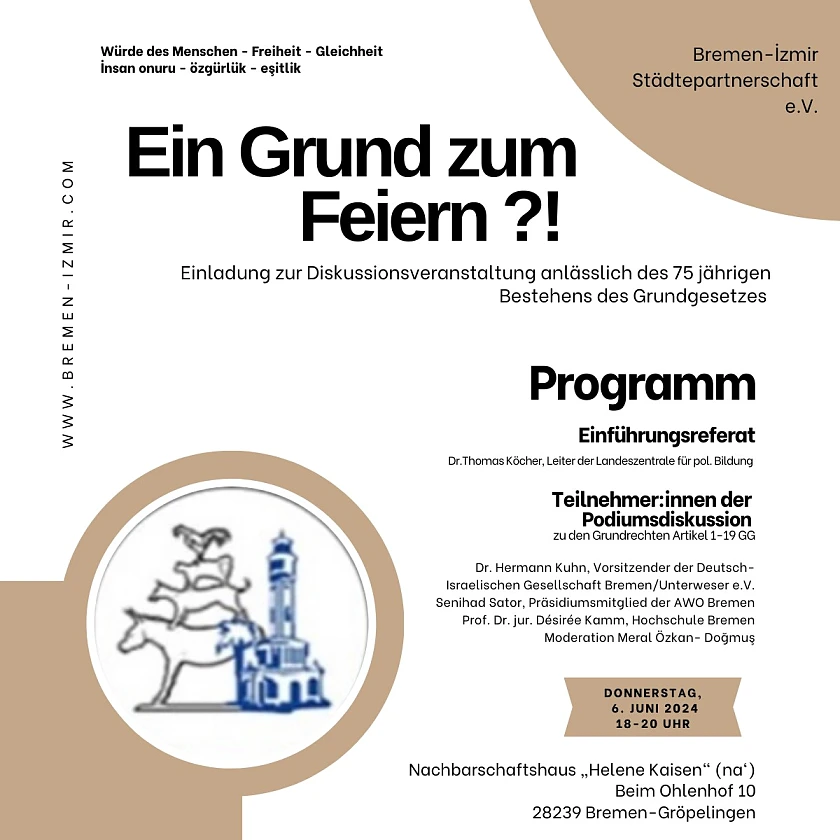 Einladung zur Diskussionsveranstaltung anlässlich des 75 jährigen Bestehens des Grundgesetzes
