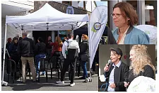 Auf der Fotomontage sieht man Gäste auf der Eröffnungsfeier sowie Kristina Vogt und Evin Oettingshausen sowie Janine Bäker