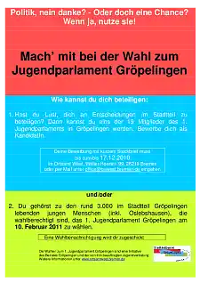 Ein Bild vom Flyer: Jugendparlament Gröpelingen