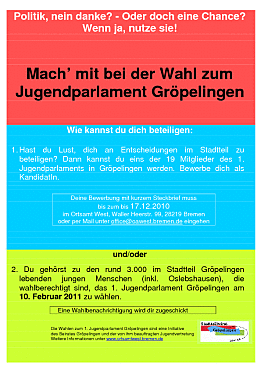 Ein Bild vom Flyer: Jugendparlament Gröpelingen