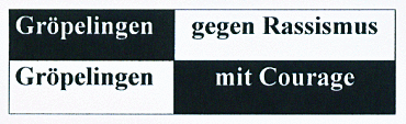 Das Bild zeigt das Schild: Gröpelingen gegen Rassismus - Gröpelingen mit Courage