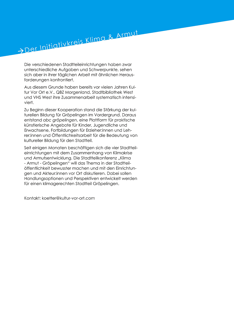 Rückseite des Programms für die Veranstaltung Klima - Armut - Gröpelingen